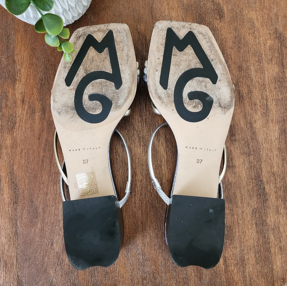 M. Gemi Square Toe Metallic Slide Sandals Size IT 37/US 7 - Picture 11 of 16